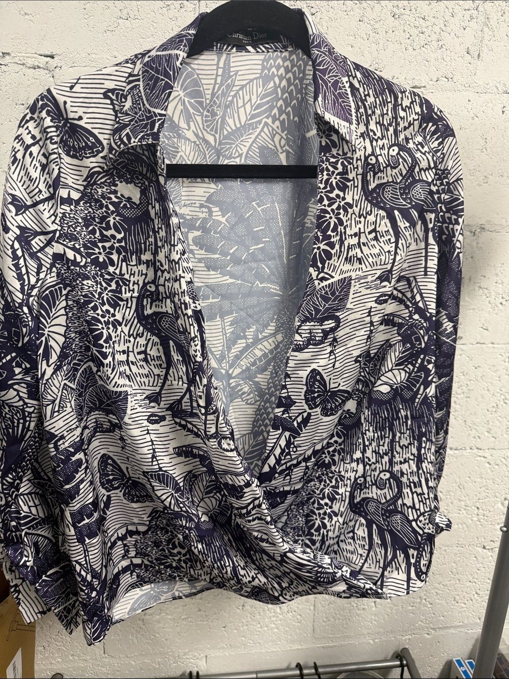 VINTAGE Christian Dior Purple & White Printed Wrap Cover Up Blouse - Picture 1 of 6